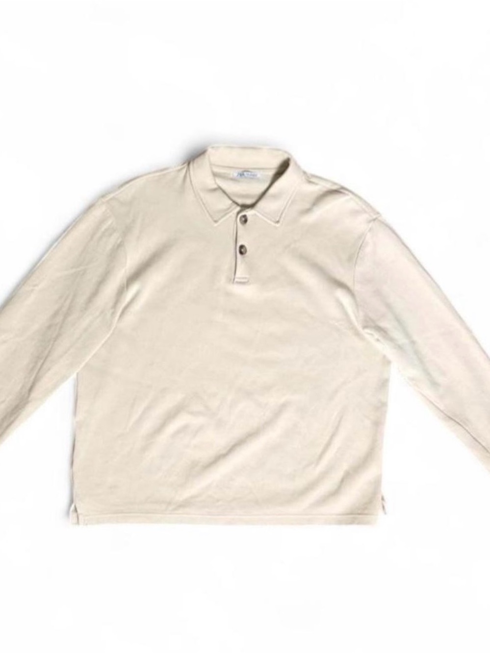 Zara men’s long sleeved cream polo shirt with two button placket. Sz. XL
